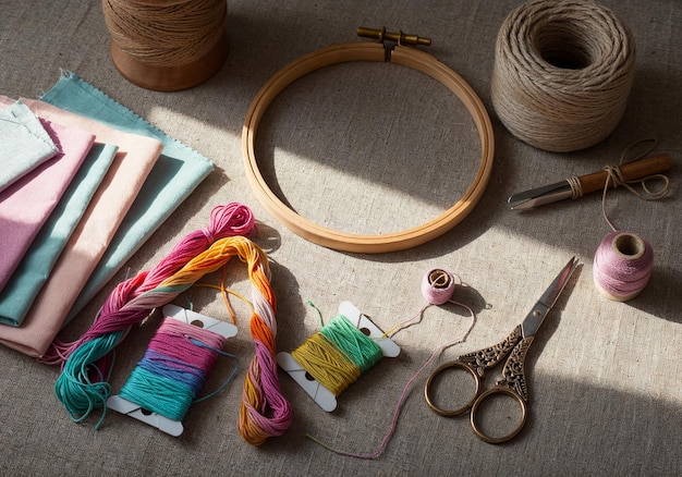 Рабочий стол рукодельницы с инструментами